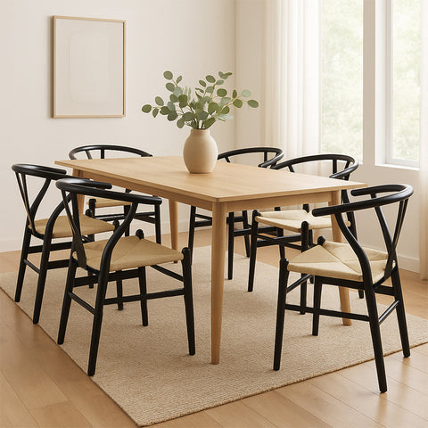Levede 6x Dining Chairs Wooden Hans Black-1966287363630043143