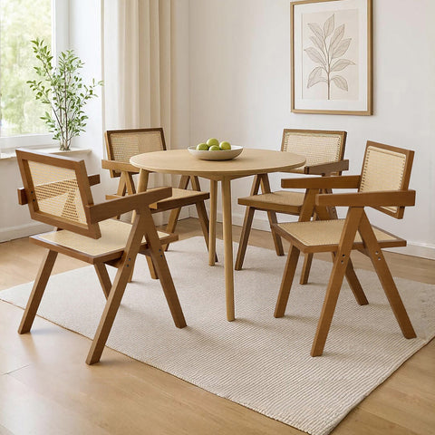 Levede 4x Walnut Wicker Armchair Dining Chair-1966287372387749895