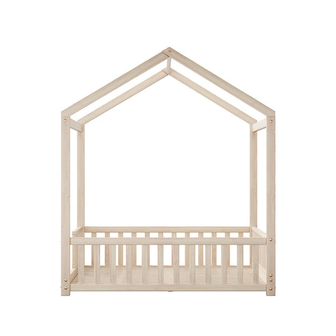 Kids Wooden Bed Frame Double Size House Platform Natural