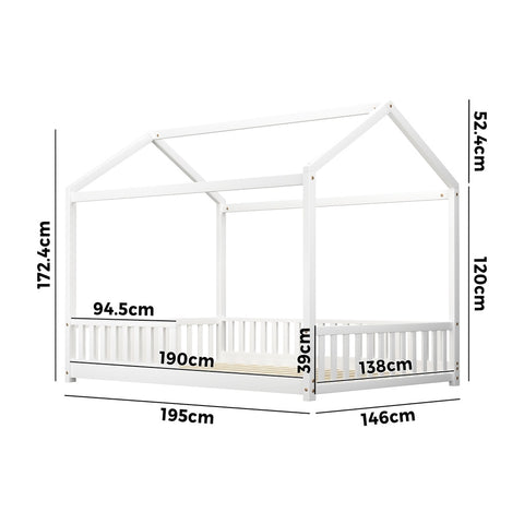 Kids Wooden Bed Frame House Beds Platform Double White Timber Pine