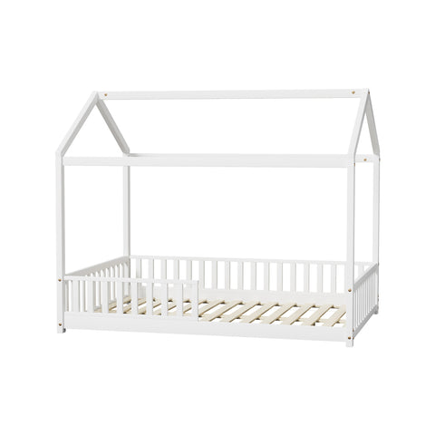 Kids Wooden Bed Frame House Beds Platform Double White Timber Pine