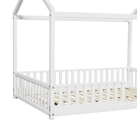 Kids Wooden Bed Frame House Beds Platform Double White Timber Pine