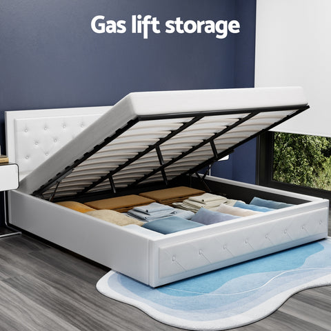 Bed Frame King Size Gas Lift White TIYO