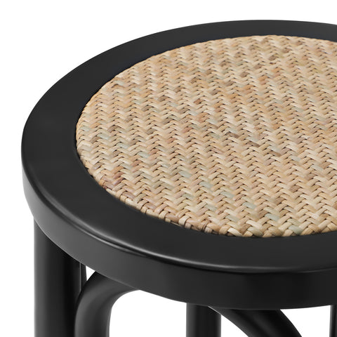 4x Bar Stools Dining Chair Rattan Seat Black
