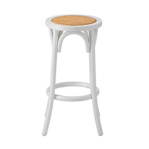 Set of 4 Bar Stools Vintage Rattan Seat White
