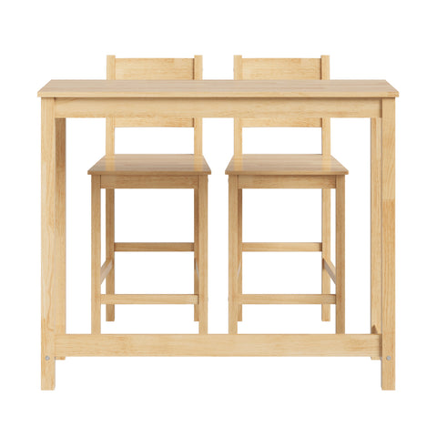3PCS Bar Table Set Cafe Tables and 2 Stools Natural