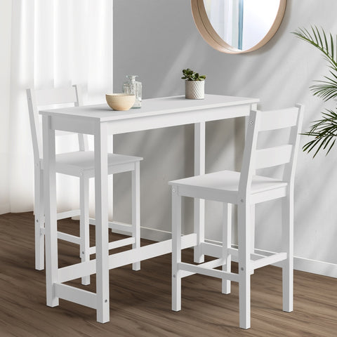 3PCS Bar Table Set Cafe Tables and 2 Stools White