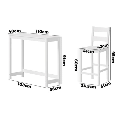 3PCS Bar Table Set Cafe Tables and 2 Stools White