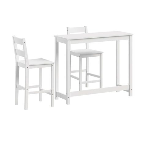 3PCS Bar Table Set Cafe Tables and 2 Stools White