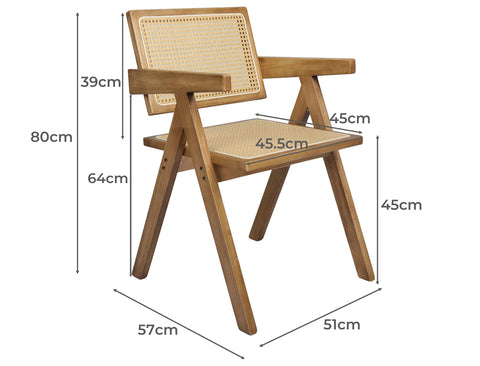 Levede 2x Dining Chair Solid Wood Rattan Natural-1954802993522151426