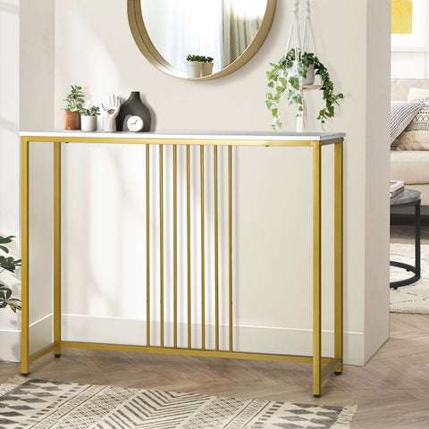 Console Table Marble-like Tabletop Steel Frame