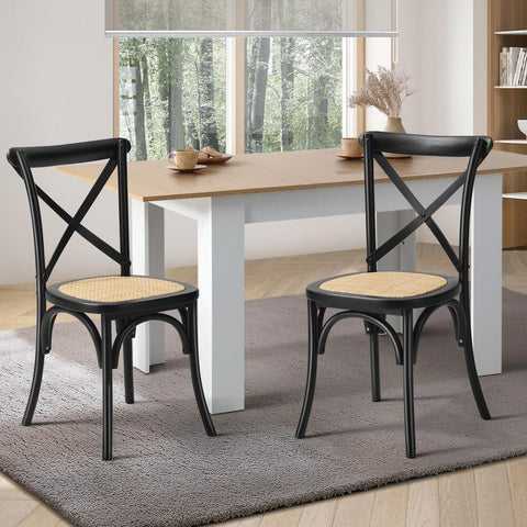 Set of 2 Dining Chair with Crossback Timber Black
