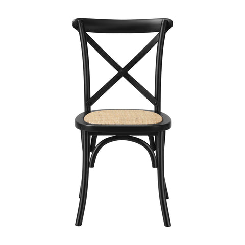 Set of 2 Dining Chair with Crossback Timber Black