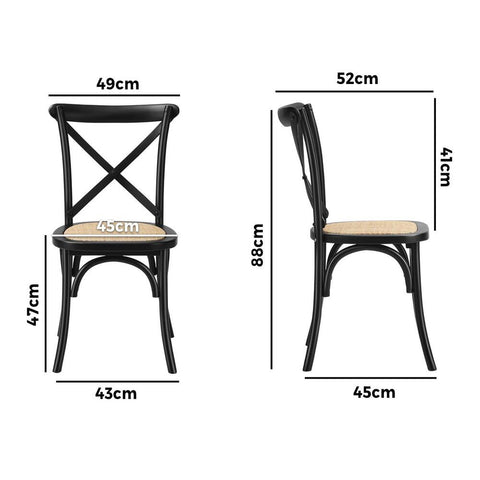 Set of 2 Dining Chair with Crossback Timber Black