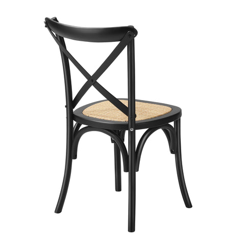 Set of 2 Dining Chair with Crossback Timber Black