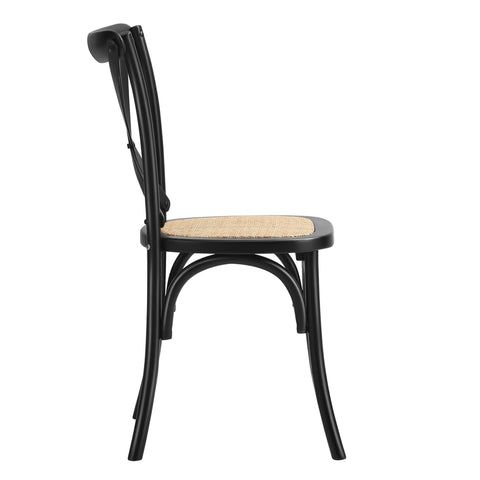 Set of 2 Dining Chair with Crossback Timber Black