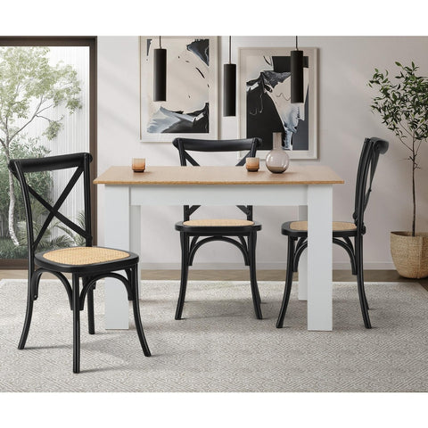 6PCS Crossback Dining Chair Ratan Seat Black