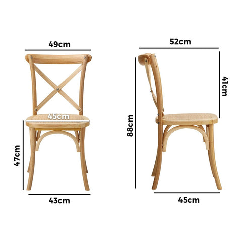 4PCS Crossback Dining Chair Ratan Seat Natural