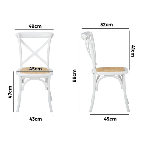2PCS Crossback Dining Chair Solid Wood Ratan Seat White