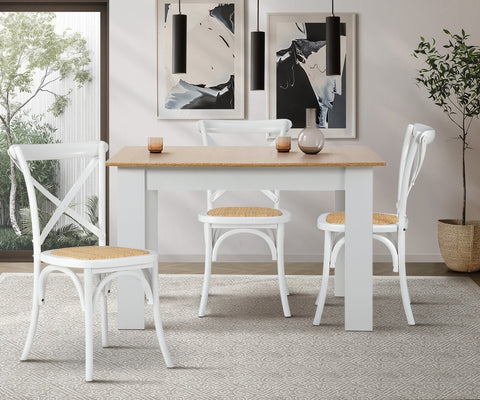 2PCS Crossback Dining Chair Solid Wood Ratan Seat White