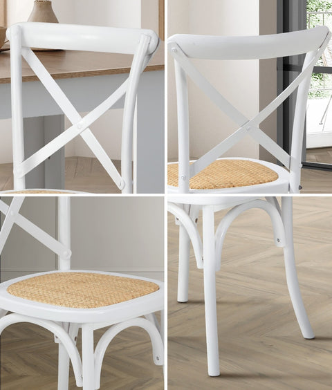 2PCS Crossback Dining Chair Solid Wood Ratan Seat White