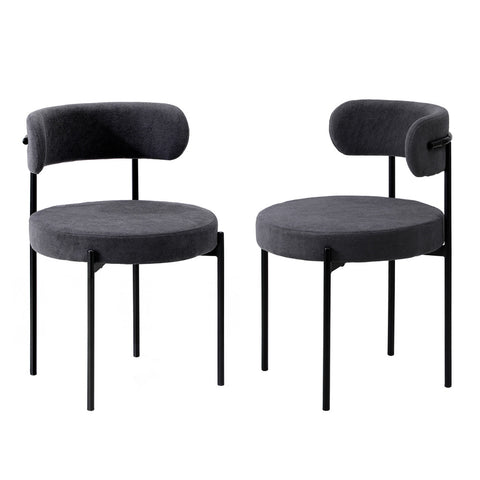 2x Dining Chair Boucle Seat Backrest Dark Grey
