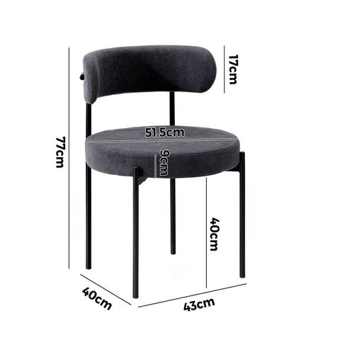 2x Dining Chair Boucle Seat Backrest Dark Grey