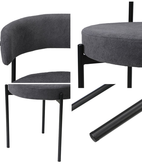 2x Dining Chair Boucle Seat Backrest Dark Grey