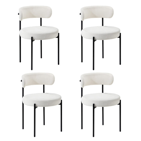 4x Dining Chair Round Boucle Backrest White