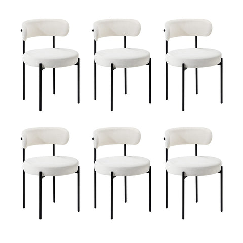 6x Dining Chair Round Boucle Backrest White