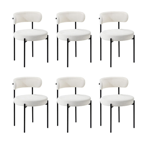 6x Dining Chair Round Boucle Backrest White