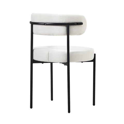 6x Dining Chair Round Boucle Backrest White