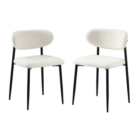 2x Dining Chairs Boucle Black and White