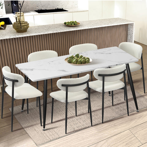 2x Dining Chairs Boucle Black and White