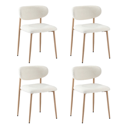 4x Dining Chairs Boucle Fabric Wood&White