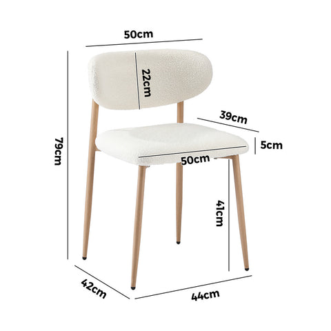 4x Dining Chairs Boucle Fabric Wood&White