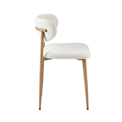 4x Dining Chairs Boucle Fabric Wood&White