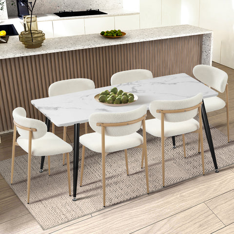 4x Dining Chairs Boucle Fabric Wood&White