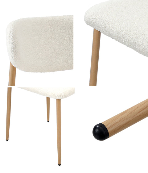 4x Dining Chairs Boucle Fabric Wood&White