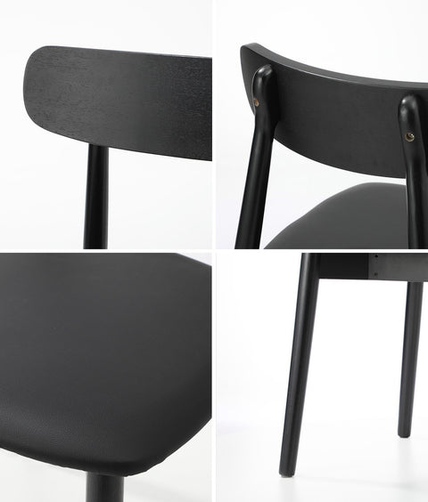 2x Dining Chairs PU Leather Solid Wood Cafe Lounge Black