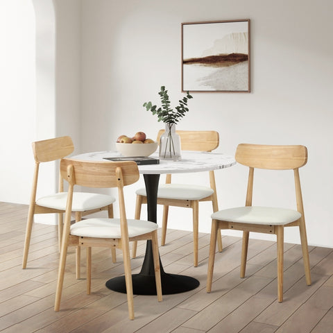 4x Dining Chairs PU Leather Solid Wood Beige