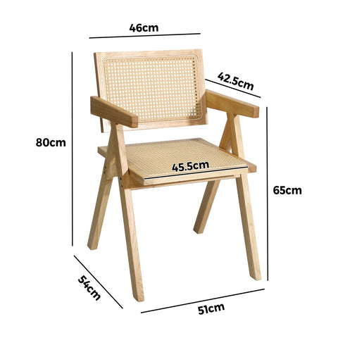 2x Dining Chairs Rattan Wooden Natural