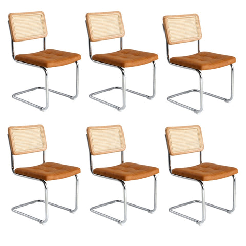 6x Rattan Dining Chair Cesca Replica PU Leather Brown