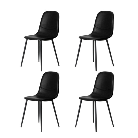 90cm Round Dining Table with 4x Dining Chairs PU Leather Black