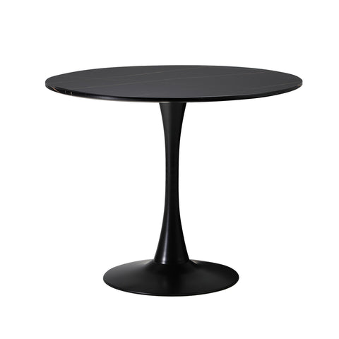 90cm Round Dining Table with 4x Dining Chairs PU Leather Black