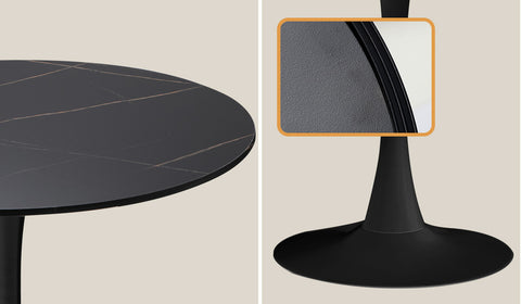 90cm Round Dining Table with 4x Dining Chairs PU Leather Black