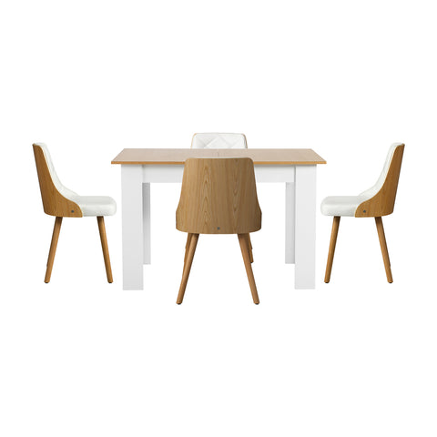 Extendable Dining Table & 4pcs Chair with Leather Seat