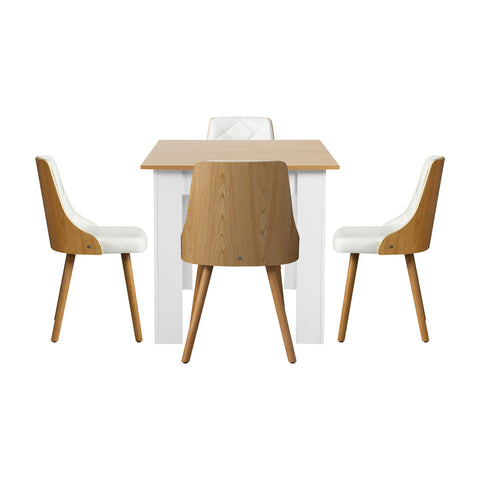 Extendable Dining Table & 4pcs Chair with Leather Seat