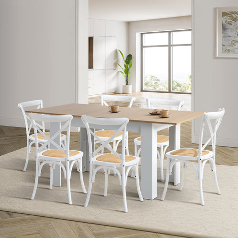 160cm Extendable Dining Table with 6PCS Chairs Crossback White