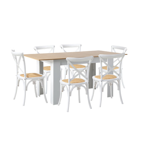 160cm Extendable Dining Table with 6PCS Chairs Crossback White